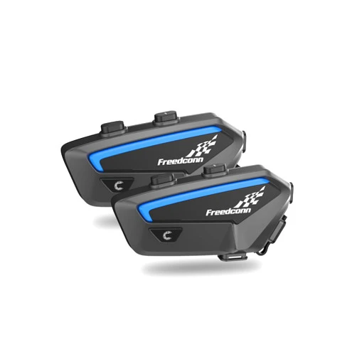 FreedConn FX Motorcycle Helmet Bluetooth Headset, Motorcycle Communication Systems with CVC Noise Cancellation, Stereo Music, 6 Riders 0.75mi/1200m intercom, 30Hrs Intercom, IP65, Black, 2 Pack