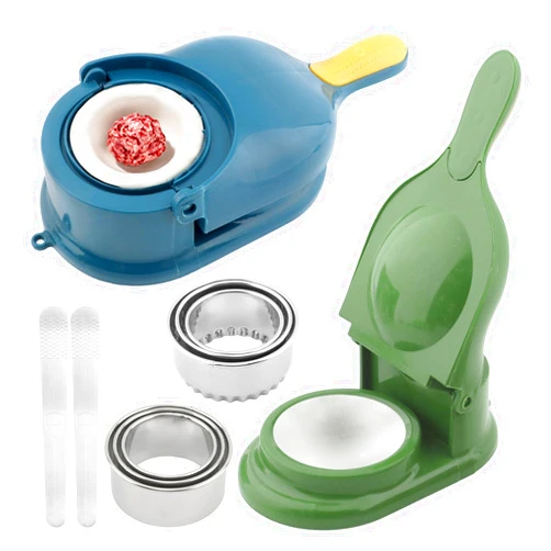 Jaeskeclip Empanada Press,2-in-1 Dumpling Machine, 2 Pcs Household Manual Dumpling Maker Machine with 2 Flat Spoon and 6 Dough Cutter, Kitchen Gadget