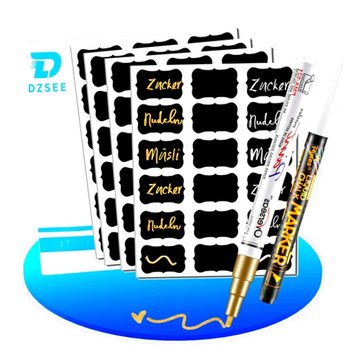 DZSEE Chalkboard Labels, 72 Pcs Waterproof Reusable Chalk Stickers with Erasable Chalk Marker for Jars, Storage Bins, Kitchen, Parties, Weddings, Craft Rooms