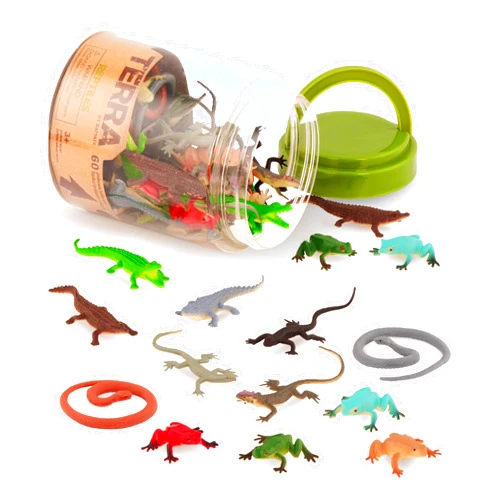 Terra by Battat – 60 Pieces Lizard Animal Tube – Realistic Plastic Reptile & Amphibian Figurines – Frog, Alligator, Snake & More – Educational Toys for Kids & Toddlers, 3+ Years