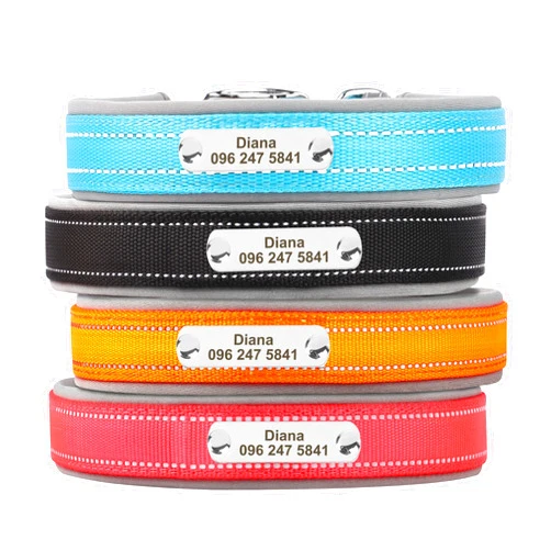 KINYABLUE Personalized Dog Collars for Extra Large Dogs, Soft Neoprene Padded Custom Dog Collar with Name Plate, Adjustable Reflective Nylon Dog Collar with Heavy Duty Metal Buckle, Black, XL