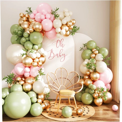 JOYFLOAT Sage Green Pink Gold Balloon Arch Kit, 128Pcs Sage Green Pastel Pink Light Pink Gold Sand White Balloons for Boho Baby Shower Wedding Bridal Shower Gender Reveal Birthday Party Decorations