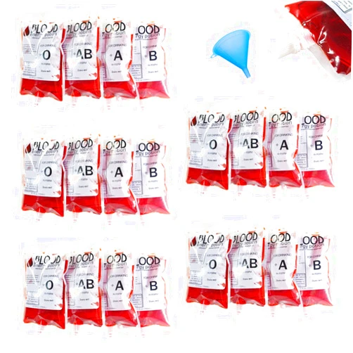 Woozettn 20 Pack Blood Bags for Drinks,8.5oz Anti-Leak Bags with Cap,Reusable Food Grade Bags,Decoration Cups for Halloween and Christmas