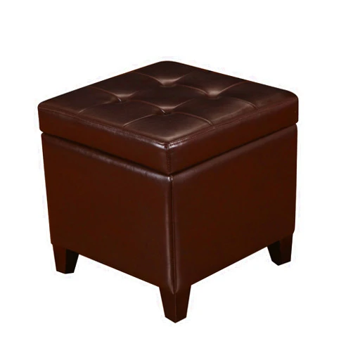 Decent Home Tufted Leather Square Storage Ottoman, Lift Top Cube Footstool with Hinged Lid Footrest with Wood Legs (Brown)