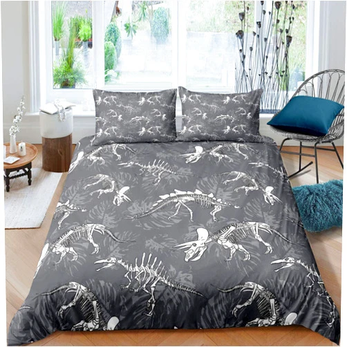 Erosebridal Dinosaur Duvet Cover Set Dinos Fossil Skull Comforter Cover for Kids Teen Boys Young Man Series Bedding Set Child Room Decor Ancient Animals Skeleton Bones Quilt Cover 2Pcs Twin Size Grey