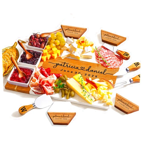 GIFTS TO ENGRAVE Personalized Charcuterie Board Gifts for Couples, Custom Wedding Gift Ideas, Cheese Board Engagement Gifts, Serving Tray Gift Set