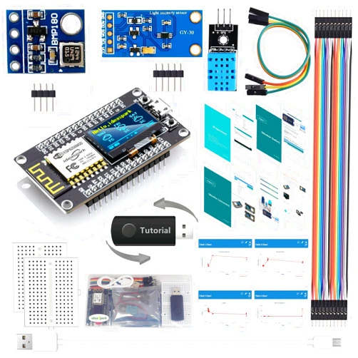 Ideaspark ESP8266 Weather Station and Weather Instrument Kit,NodeMCU ESP8266 Integrated 0.96'' OLED Board DHT-11 Temperature Humidity BMP-180 Atmospheric Pressure BH1750 Light Sensor for Arduino IoT Starter