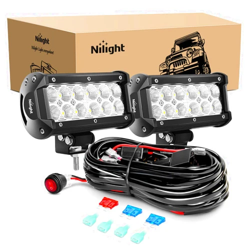 Nilight 2PCS 6.5 Inch 36W Flood LED Light Bar Led Work Light Off Road Driving Light With Off Road Wiring Harness, 2 Years Warranty