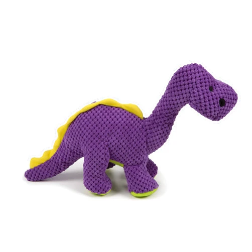 goDog Checkers Dinos Bruto Squeaky Plush Dog Toy, Chew Guard Technology - Purple, Large