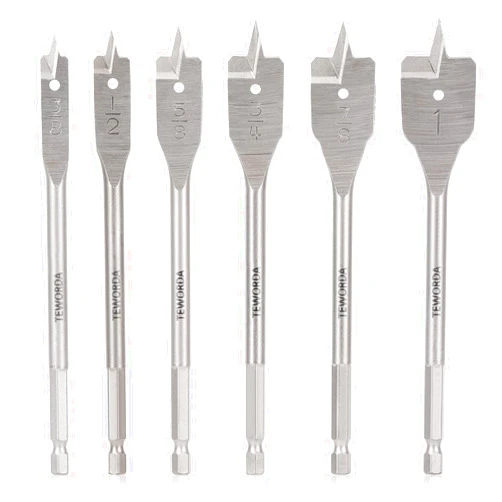 TEWORDA 6PCS Spade Drill Bit Set, Alloy Steel Paddle Flat Bits for Hole Cutter, Woodworking, Plastic, Fiberglass with Hex Shank Quick Change, Wood Drill Bit Set 3/8