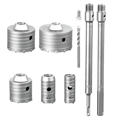 SALI 5pcs Concrete Hole Saw Kits Tungsten Steel Wall Hole Cutter Drill Bit Sets with 300mm SDS Plus and Max Shank Connecting Rod，110mm Center Positioning Drill Bits Cinder Block,Brick,Adobe Wall