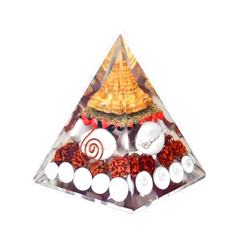 GLAMXOTIC Laxmi Pyramid Original gomti Chakra Original,Rudraksha,Cowrie Kodi Maha Laxmi Pyramid Orgonite Pyramid with Shree Yantra-Pooja Vastu Items for Home for Good Luck,Money&Wealth (Tall - Big)