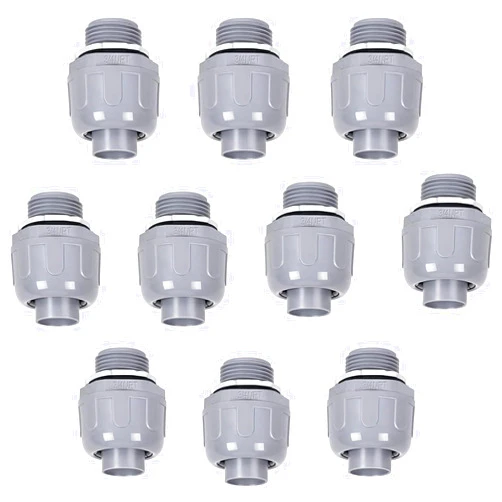 FirmiBang Liquid Tight Connector 3/4 in - Non-Metallic Electrical Conduit Fittings, UL Listed PVC Conduit Fitting (Straight, 10 Pack), Gray