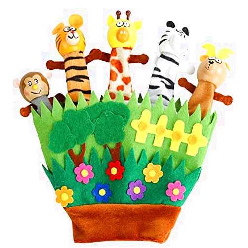 Nuoyi Plush Animals Finger Puppets Toys,Glove Finger Dolls，5 Cartoon Animals Puppets