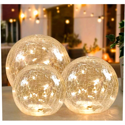 IdealXmas Glass Glass Ball LED Light Orb Lamp Crackle Glass Light Warm White Night Lamp for Mother' Day Gift Bedroom Living-Room Dresser Nursery Kitchen Garden Restaurant Modern Glass Decoration Glass Craft