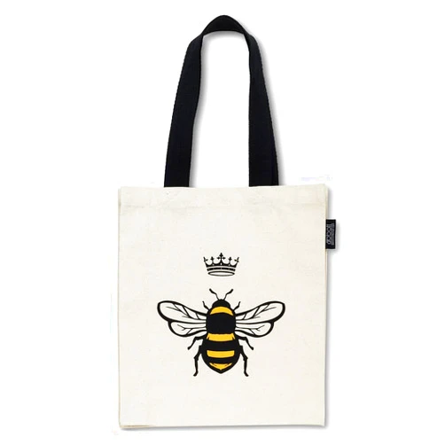 Abbott Collection 56-TB-AB-02 Bee with Crown Tote Bag-15x16 L, 15x16 inches L, Natural/Yellow/Black
