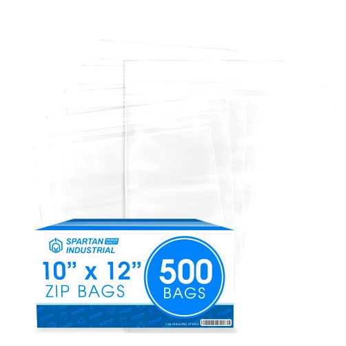 Spartan Industrial - 10” X 12” (500 Count) 2 Mil Clear Reclosable Zip Plastic Poly Bags with Resealable Lock Seal Zipper