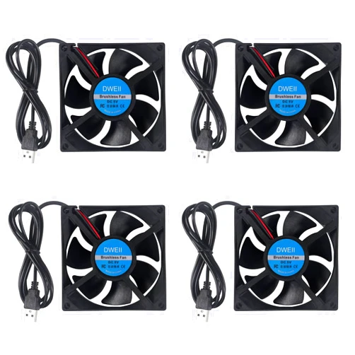 DWEII 4PCS 80mm USB Fan 5V Brushless 8025 80x25mm for Cooling DIY PC Computer Case 3D Printer CPU Coolers Radiators