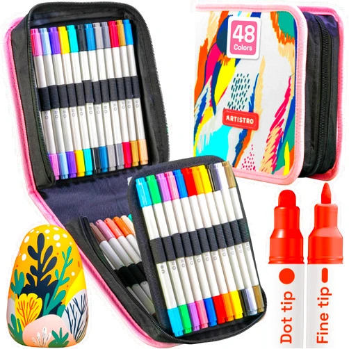 ARTISTRO 48 Colors Acrylic Paint Pens, Dual Tip Art Set (Fine 1mm + Dot 5mm) for Fabric, Canvas, Rock, Glass, Wood, Paper, DIY, for Kids and Adults