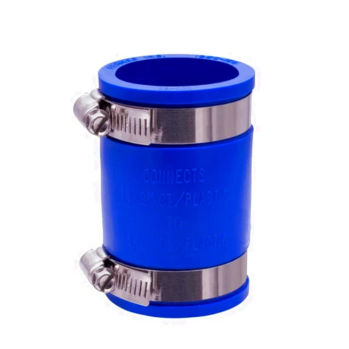 Fernco 1056-150 1-1/2-in. Flexible PVC Pipe Coupling for Cast Iron and Plastic Plumbing Connections in Blue