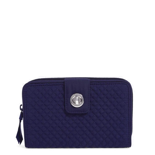 Vera Bradley Women's Microfiber Turnlock Wallet With RFID Protection, True Navy, One Size