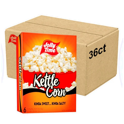 Jolly Time Kettle Corn, Festival Fun Sweet & Salty Glazed Gourmet Microwave Popcorn, 3oz Sharing Bag, 6 Bags Per Carton (3 Ounce (Pack of 36))