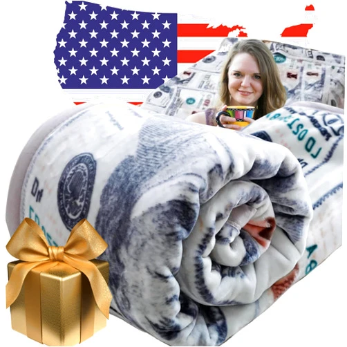 Hiyoko Money Blanket Fuzzy Queen Size - 5.3lbs Heavy 100 Dollar Bill Blanket for Bedroom Gifts, Thick Korean Mink Throw Blanket - Hundreds Bills Cozy Warm 75