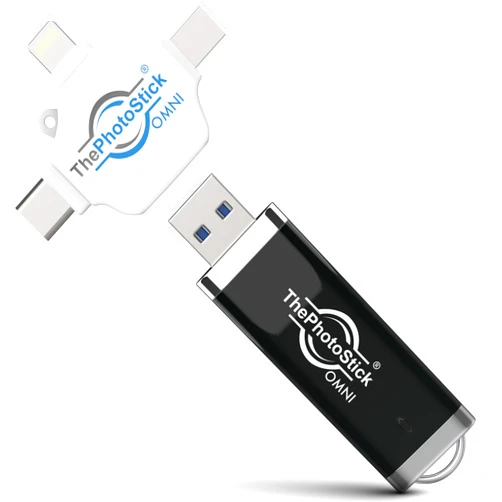 ThePhotoStick® Omni 128GB - Secure Photo & Video Backup and Transfer | Digital File Organization | USB & Multiport Connection for Phones, Tablets and Computers | Portable Memory | External Storage