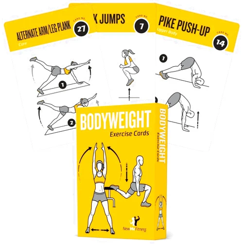 NewMe Fitness Bodyweight Workout Cards, Instructional Fitness Deck for Women & Men, Beginner Fitness Guide to Training Exercises at Home or Gym (Bodyweight, Vol 1)