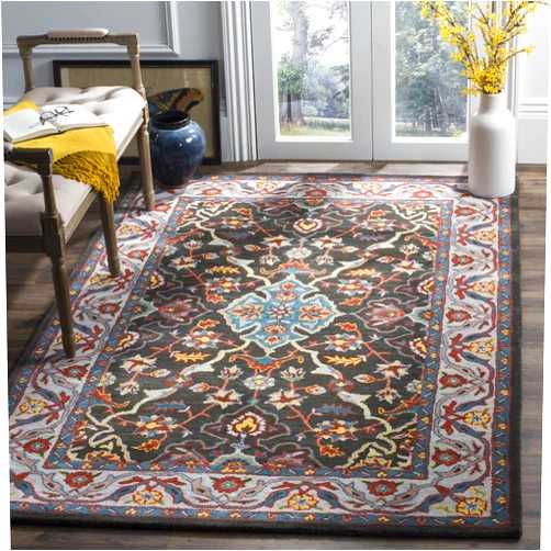SAFAVIEH Heritage Collection Area Rug - 8' x 10', Charcoal & Ivory, Handmade Traditional Oriental Wool, Ideal for High Traffic Areas in Living Room, Bedroom (HG737A)