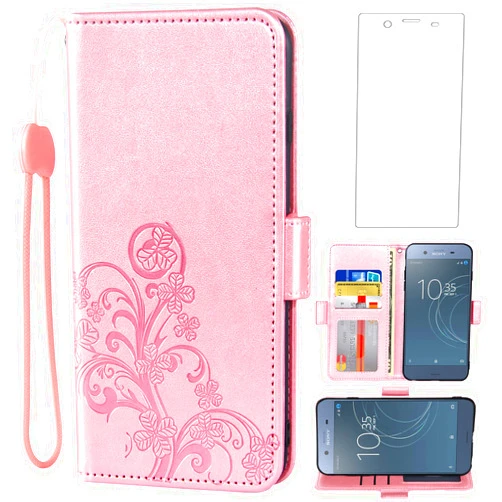 Asuwish Compatible with Sony Xperia XZ1 Wallet Case and Tempered Glass Screen Protector Flip Purse Accessories Wrist Strap Card Holder Cell Phone Cover for Experia ZX1 G8341 G8342 Women Men Rose Gold