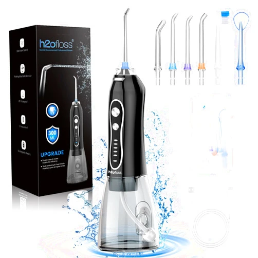H2ofloss Water Dental Flosser Teeth Pick -Portable Oral Irrigator with 5 Modes, Rechargeable IPX7 Waterproof Orthodontic Teeth Cleaner Pick Cordless for Home Travel-300ml Water Tank