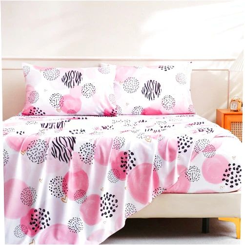 CIMVI Pink Sheet Set Queen Size 4 Pieces Girls Bedding Simple Dots Printed Sheets 15-inch Deep Pocket Fitted Sheets and Pillowcase Soft Breathable Microfiber Bed Sets for Woman Decor Bedroom