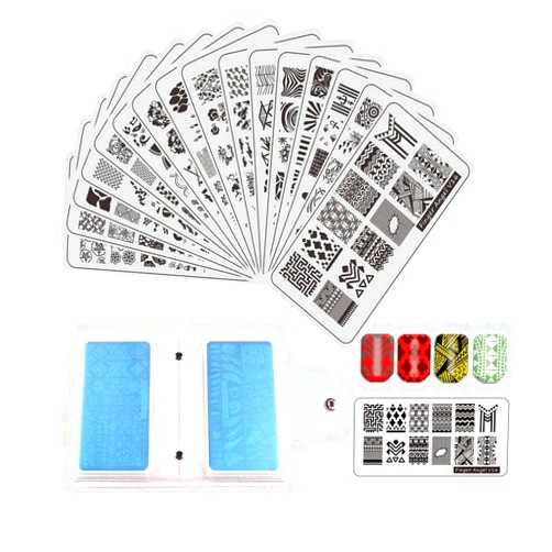 FingerAngel 21Pcs Nail Stamp Plate Set 16Pcs Mix Design Stamping nail Art Plate + 2Nail Stamper + 2Scraper+1Pcs Case Nails Art Stamping Plate Scraper Stamper Set Leaves Flowers Nail plate