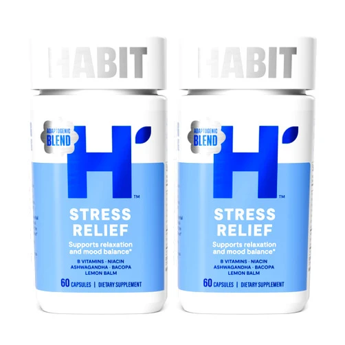 H' Habit Habit Stress Relief Supplement 2 Pack (120 Capsules) - New Look, Supports Relaxation & Mood Balance, Vitamin B, Adaptogens, Lemon Balm, Calming, Vegan, Non-GMO