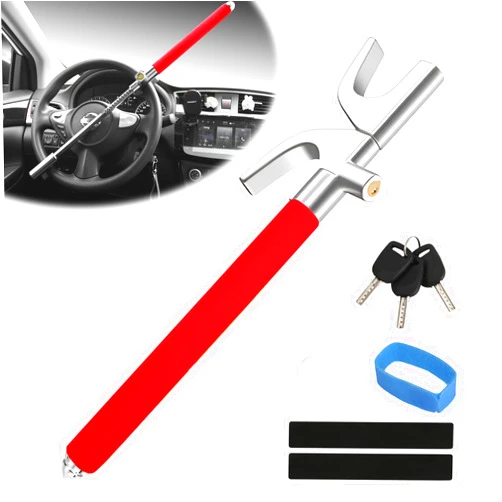 OPSOOPI Car Steering Wheel Lock, Anti Theft Car Device for Car Steering Wheel, Car Security Car Theft Prevention with 3 Keys and Safety Hammer Fit for All Cars (Red)