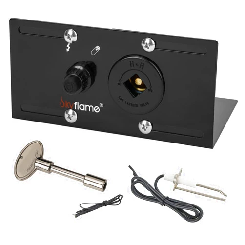 Skyflame Fire Pit Gas Burner Spark Ignition Kit - Including Push Button Igniter, 3/4 Straight Gas Key Valve with Key, Black