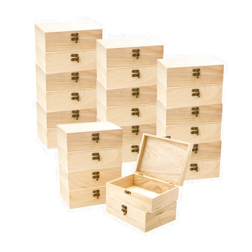 Cregugua 24 Pack Unfinished Wood Box with Lid Crafts 8.3 x 6 x 2.7 Inches Wooden Box for DIY Arts Project