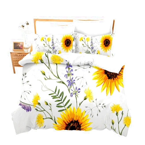 Feelyou Sunflower Duvet Cover Set Queen Size 3D Print Bedding Set Stylish Decor Pastoral Comforter Cover with 2 Pillowcases Blossom Flowers Ultra Soft Microfiber Zipper 3 Pcs Novely Floral Branches