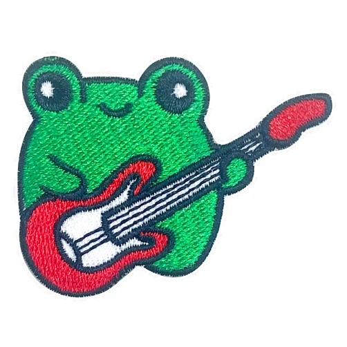 Pipomama Cute Frog with Guitar Iron On Patches for Clothing Embroidered Applique Patch Badge Sew On Emblem DIY Craft