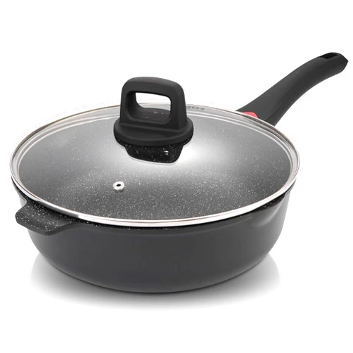 CAINFY 11 Inch Non Stick Deep Frying Pan Granite Coated with Pour Spout - Lightweight 4.27 Quart Skillets and Frying Pans with Comfort Stay Cool Grip Handle - Induction Compatible PFOA Free Frying Pan