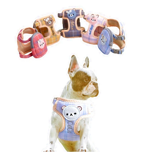 SINUOLIN Personalized Dog Harness Backpack Leash Sets Cute Backpack Harness for Dogs to Wear Dog Walking Harnesses Backpack for Dogs Adjustable Soft Breathable Fabric for Traveling Hiking Small/Medium