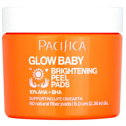 Pacifica Glow Baby Brightening Peel Pads 10% AHA + BHA Exfoliating Face Pads for Glowing Skin Resurfacing Glycolic Acid & Salicylic Acid Pad to Smooth Texture & Minimize Pores Fragrance Free 60 Count