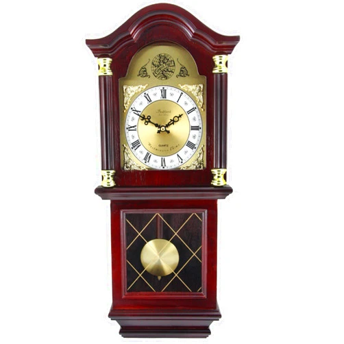 Bedford Clock Collection Swinging Pendulum Wall Clock, Cherry Oak