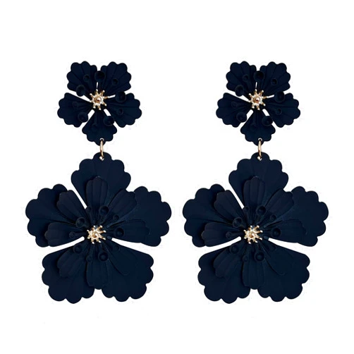 QIAOLEHUI Large Metal Double Flower Earrings for Women Boho Statement Flower Dangle Earrings Bohemian Jewelry