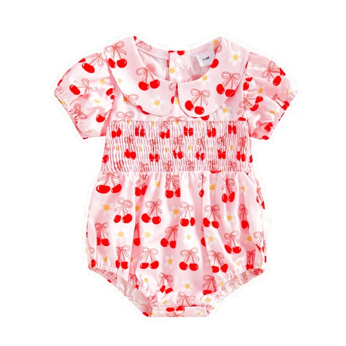 Bagilaanoe Summer Outfit Infant Baby Girl Clothes Short Sleeve Romper Bodysuit Floral Doll Collar Jumpsuit