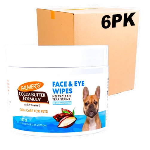 Palmer's for Pets Face and Eye Wipes with Cocoa Butter and Vitamin E, Dog Cleaning and Care, Specially Formulated for Dogs, 100ct - 6 Pack