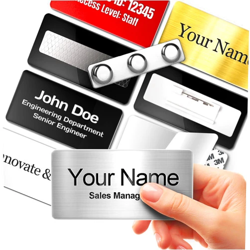 Nyareka Magnetic Name Tags | Personalized Engraved Acrylic Identification Badges with Pin or Adhesive Backing | Custom ID Tags | 3