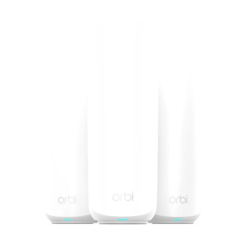 NETGEAR Orbi 370 Series Dual-Band WiFi 7 Mesh Network System for Home (RBE373) – Wireless Router + 2 Extenders, Security Features, 5 Gbps, Covers 6,000 sq.ft., 70 Devices, 2.5GB Internet Port, BE5000