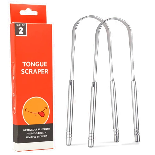 GIAVGIAV 2 Pack Tongue Scraper for Adults, Professional Tongue Cleaner Tongue Brush for Oral Care & Hygiene, Reusable Tongue Scrubber with Dual Carved Handle, Reduce Bad Breath, Stainless Steel